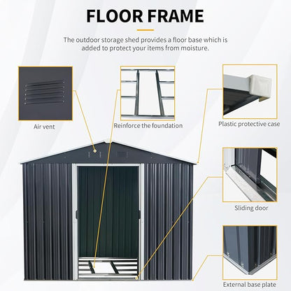 6x8 FT Outdoor Storage Shed, Metal Garden Shed - Image 3