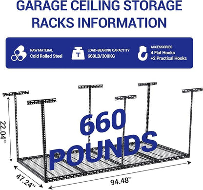 Overhead Garage Storage Rack 4x8 FT, Steel Ceiling Shelves 660lb Capacity - Image 2