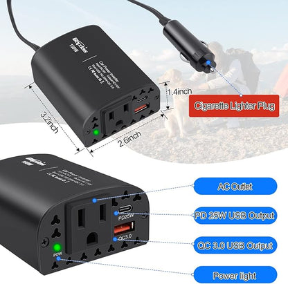 150W Car Power Inverter DC 12V to 110V AC Car Outlet Adapter - Image 3