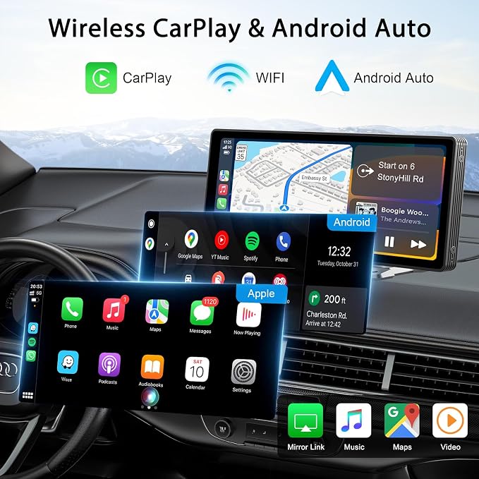 10.26" Wireless CarPlay Screen for Car, Wireless Apple CarPlay & Android Auto - Image 2