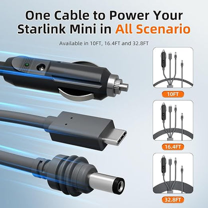 Starlink Mini 3-in-1 DC Power Cable 16FT, USB-C 12-24V Cigarette Lighter Plug & - Image 5