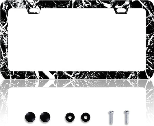 Black White Camouflage License Plate Frame Branches Trunks Camo License Plate by HOWKWAWY