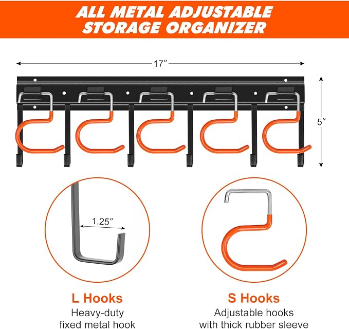 51'' All Metal Garden Tool Organizer Adjustable Garage Tool Organizer Wall - Image 2