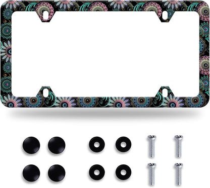 Mandala Flower License Plate Frame License Plate Stainless Steel Parts Funny by GORSNKYE