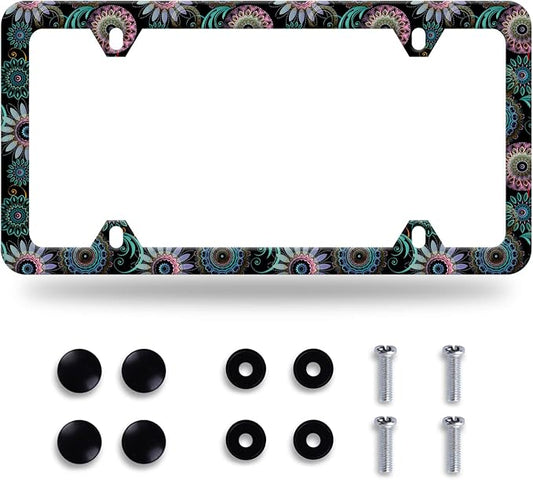 Mandala Flower License Plate Frame License Plate Stainless Steel Parts Funny by GORSNKYE