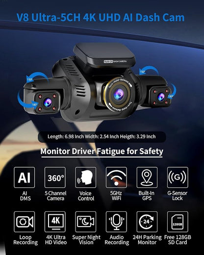 360° View 5 Channel Dash Cam Front and Rear - Image 3