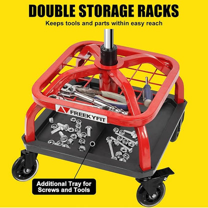 Rolling Shop Stool with Wheels, Garage Work Mechanic Stool with Backrest - Image 2