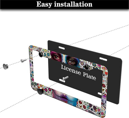 License Plate Frames for Women Multicolor Plate Cover for Men Sugar Skull - Image 7
