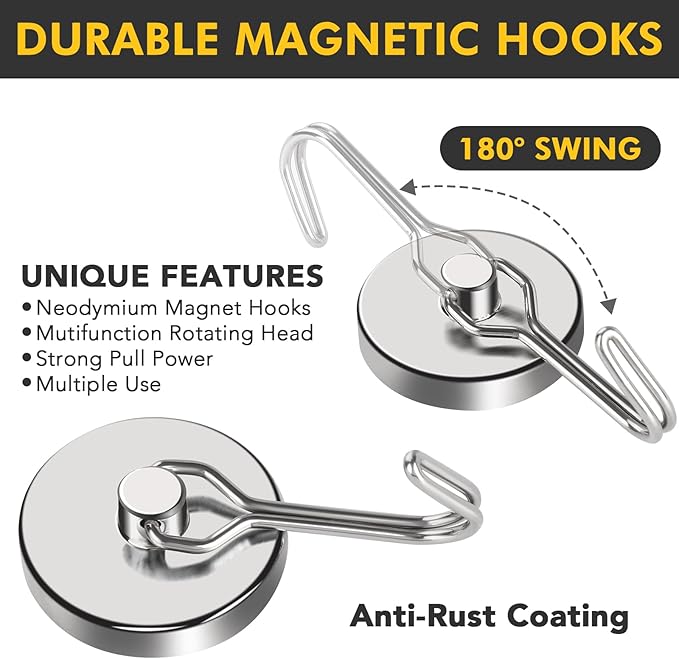 MIKEDE Magnetic Hooks Heavy Duty, 110LB Swivel Swing Strong Magnetic Hooks - Image 4