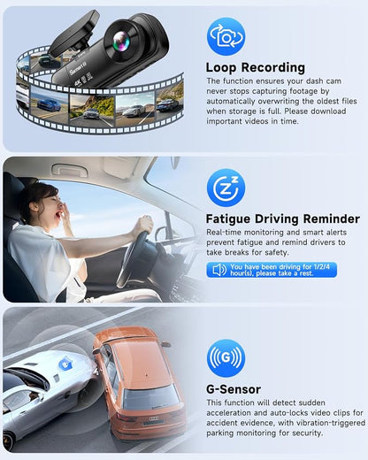 3 Channel Dash Cam, SARMERT 4K Dash Cam Front Inside and Rear - Image 7