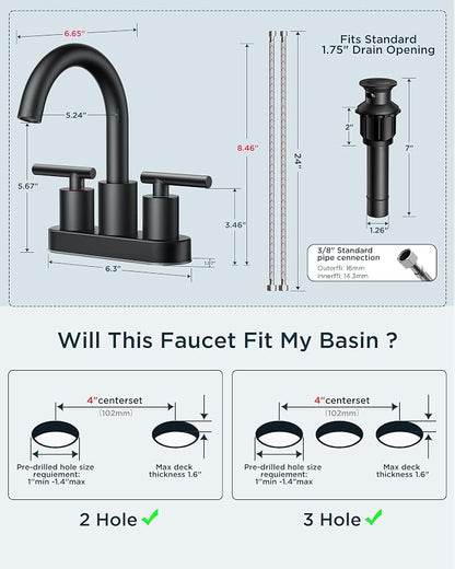 FORIOUS 4 Inch Centerset Bathroom Faucet Black 2 Hole, Two Handle Matte Black 4 - Image 9