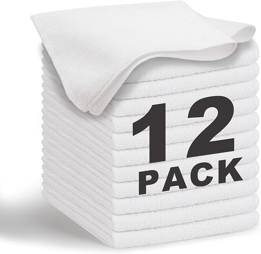 White Microfiber Cleaning Cloth 13"x13", Ultra Soft Absorbent Microfiber by WEAWE