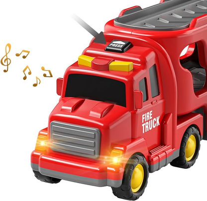 TEMI Fire Toys for 3 4 5 6 Years Old Boys Girls - 5 in 1 Carrier Truck - Image 6