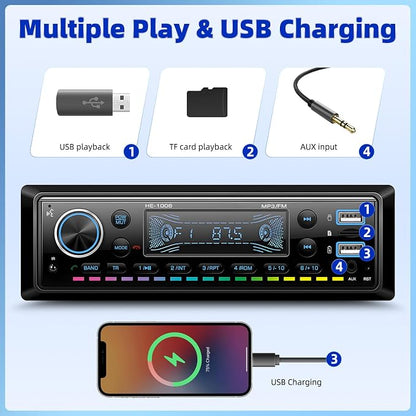 Single Din Bluetooth 5.0 Hands-Free Calling Car Stereo LCD Digital Display FM - Image 5