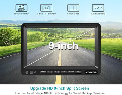 Fookoo Ⅱ HD 1080P 9" Wired Backup Camera System, 9-inch DVR Dual Split Screen - Image 2
