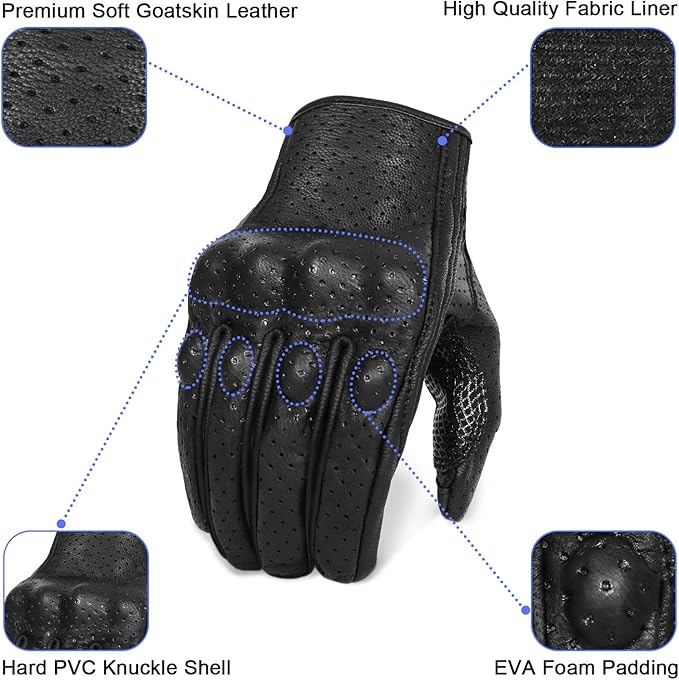 Updated Men’s Motorcycle Gloves Goatskin Leather Anti-Slip Street Bike Gloves - Image 2