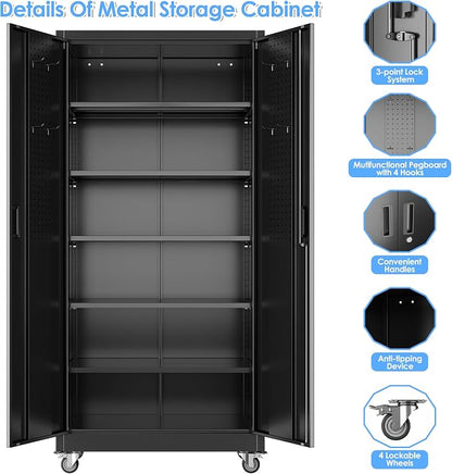 Garage Storage Cabinet with Wheels & Pegboard, Assembly Required - Image 5