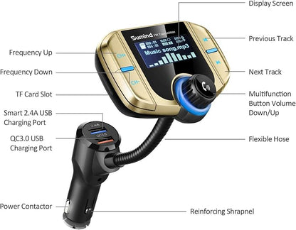 Upgraded Bluetooth FM Transmitter, Wireless Radio Adapter Hands Free Car Kit - Image 2