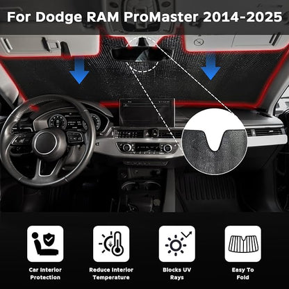 Windshield Sun Shade for 2014-2025 Dodge RAM ProMaster Full Size Cargo Van - Image 2