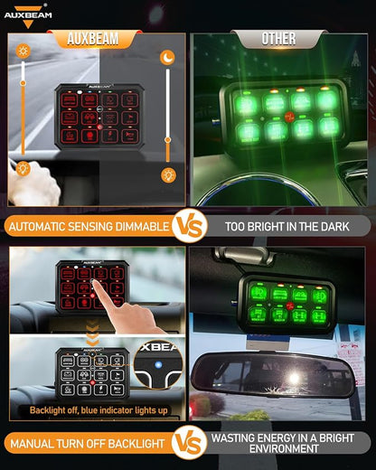 Auxbeam 12 Gang Switch Panel RB120 Toggle Momentary Pulsed RGB Dimmable Switch - Image 3