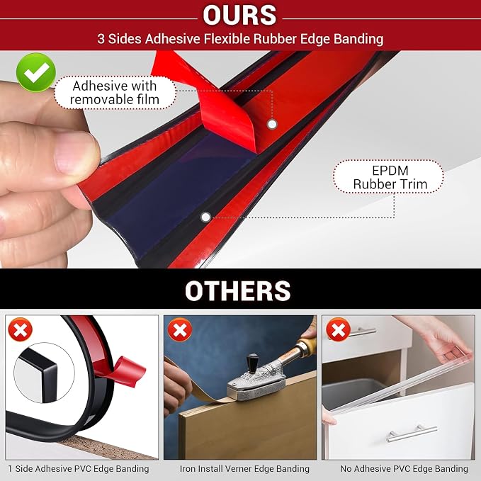 Rubber Edge Trim, 1/2" Self Adhesive Flexible U Channel Edge Protecter - Image 3