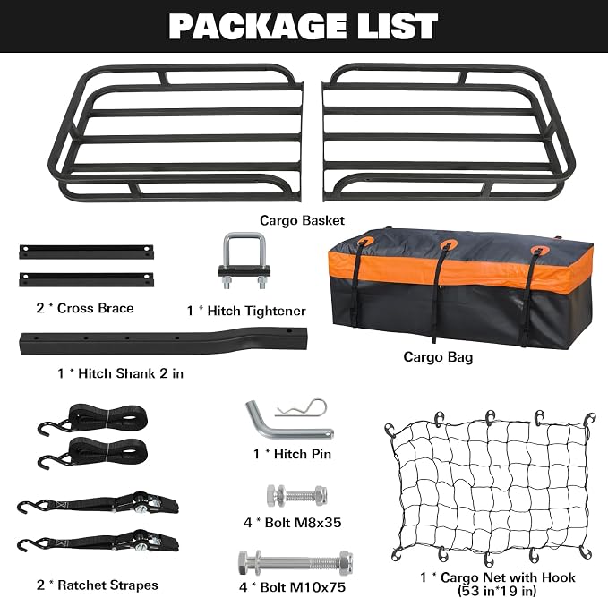 WEIZE Folding Hitch Mount Cargo Carrier Basket 53" X 19" + Waterproof Cargo Bag - Image 4