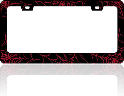 Red Spider Web License Plate Frame Funny Cobweb Stainless Steel License Plate by TINALUIN