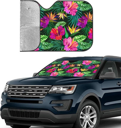 Tropical Flowers Car Windshield Sunshade Front Window Sun Visor Protector - Image 3