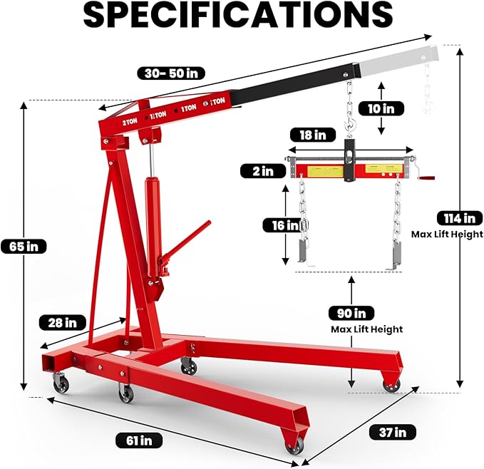 5000 LBS Engine Hoist with Load Leveler, Heavy Duty Alloy Steel Folding Cherry - Image 5