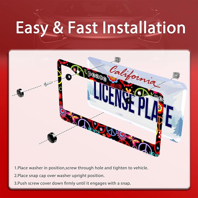 Personalise Hippies Peace Flower License Plate Frames Colored License Plate - Image 5