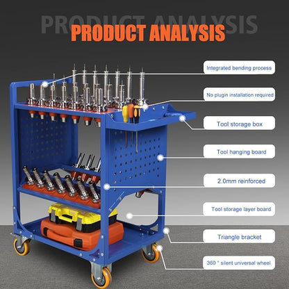 Blue Classic 50 Taper CNC Tool Holder Transfer Cart, 25 Capacity CAT/BT50 - Image 3