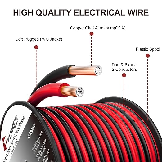 100FT 12/2 Gauge 2pin 2 Color Red Black Cable Hookup Electrical Wire LED Strips - Image 2