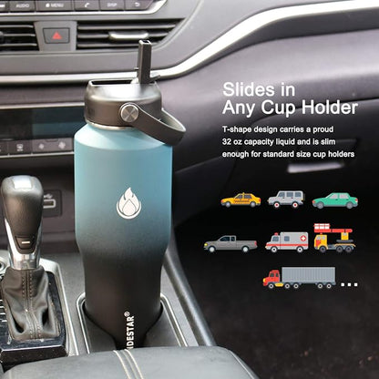 SENDESTAR Water Bottle 32oz, 2 Lids, Wide Mouth Stainless Steel Vacuum - Image 2