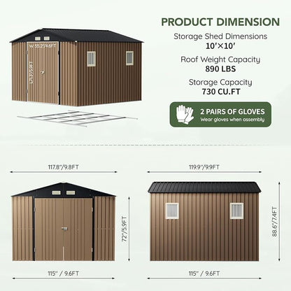 10x10 FT Outdoor Metal Storage Shed - Image 2