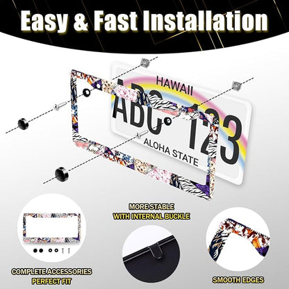 Abstract Art Flowers License Plate Frame Colorful Floral License Plate Holder - Image 7