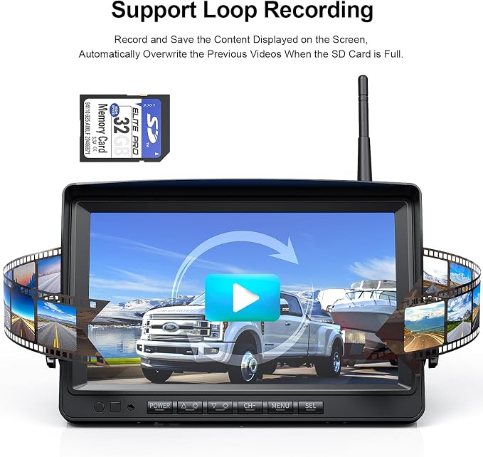 Fookoo HD 1080P 9" Wireless Backup Camera System, 9-inch Dual/Quad Split - Image 5