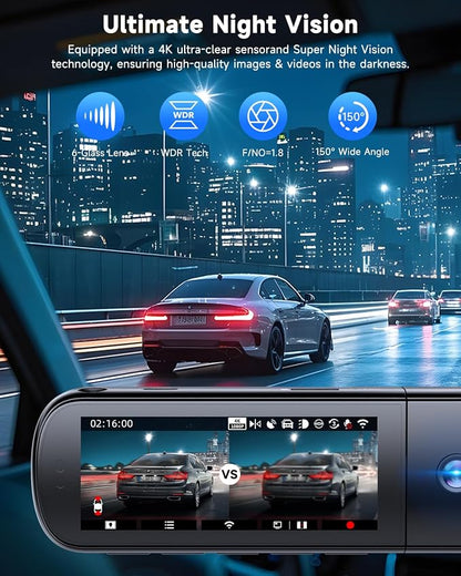 3 Channel Dash Cam, SARMERT 4K Dash Cam Front Inside and Rear - Image 3