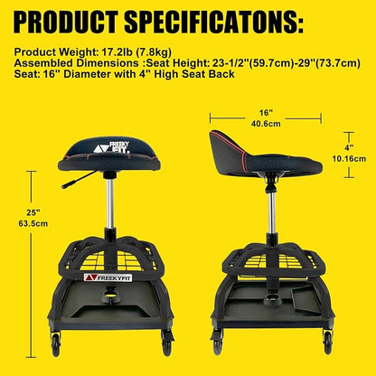 Rolling Shop Stool with Wheels, Garage Work Mechanic Stool with Backrest - Image 9