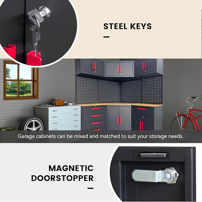 Red Garage Cabinet Storage System 10-Pcs Corner Workshop Set Garage Cabinet and - Image 5