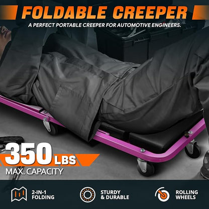DNA MOTORING 48" 2 IN 1 Folding Rolling Garage Shop Creeper Roller Seat - Image 2