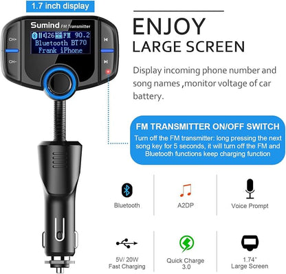 Upgraded Bluetooth FM Transmitter, Wireless Radio Adapter Hands Free Car Kit - Image 3