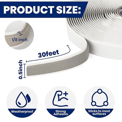 ADHES Premium Butyl Sealant Tape 1/2" x 30 'x 1/8" Gray Butyl Rubber Sealant - Image 2