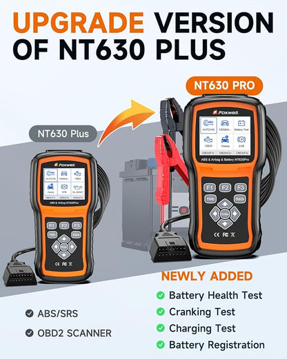 UPGRADED NT630 Plus, FOXWELL NT630 Pro 2-in-1 ABS SRS OBD2 Scanner & Battery - Image 2