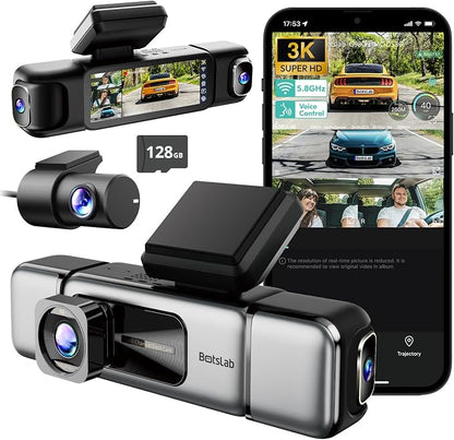 3K 4 Channel Dash Cam, 560° All-Sides View, Front and Rear Inside Car Camera by BOTSLAB