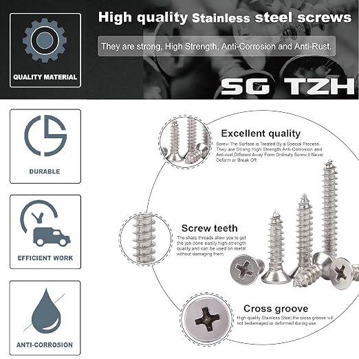 #12 x 2 Wood Screw 100Pcs 18-8 Stainless Steel Screws Flat Head Phillips Fast - Image 4