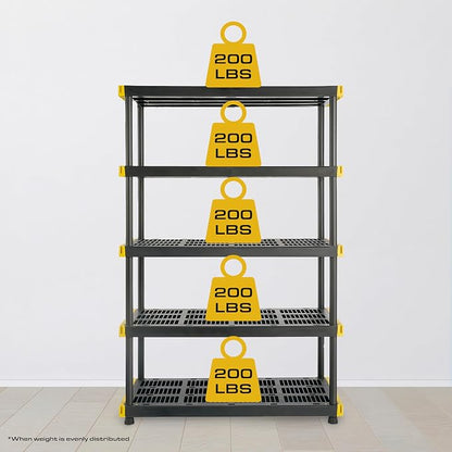 CX Black & Yellow®, 5-Tier Heavy Duty Plastic Storage Shelving Unit, - Image 4