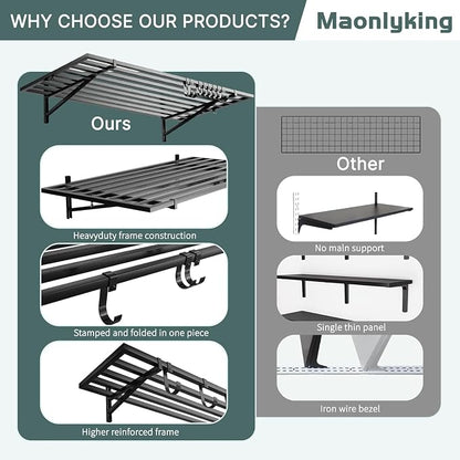 2 Pack Heavy Duty Garage Wall Shelves, Wall Organization System, Holds 250 lbs - Image 2