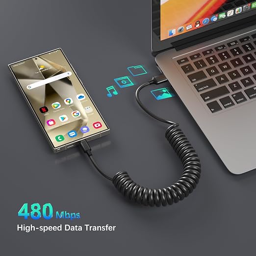 Coiled USB C Cable for Car, 3ft Retractable Car Charger Type C Fast Charging - Image 6