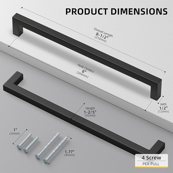 goldenwarm 50Pack 8INCH Matte Black Cabinet Pulls Kitchen Hardware, 204mm - Image 2