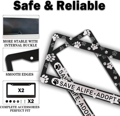 License Plate Holder Black and White License Plate Frames Save a Life Adopt - Image 4